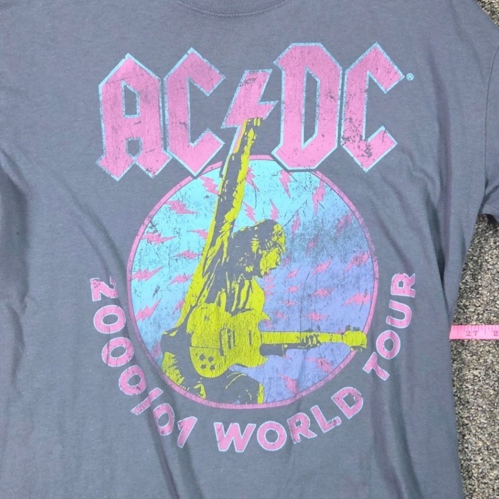 AC/DC Graphic T-Shirt Mens XXL Gray 2000/01 World Tour Stiff Upper Lip Rock Band